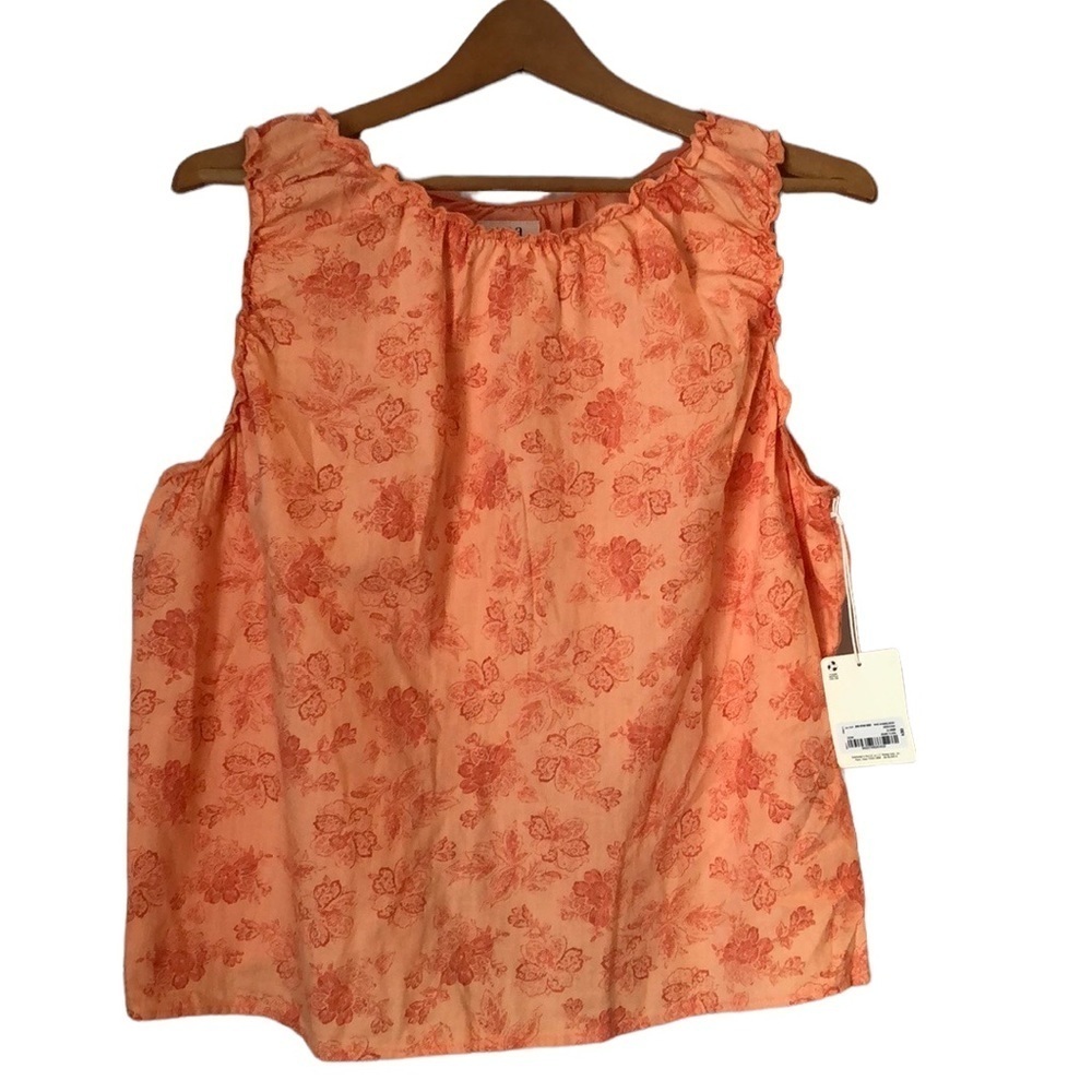 NWT ANA Shirt SZ XL Sleeveless Scoop Neck Cut Out In Back Orange Floral